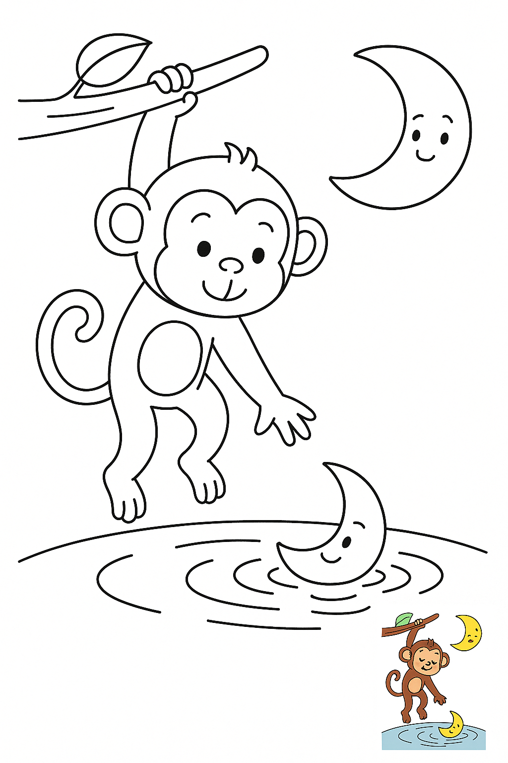 猴子捞月 coloring page