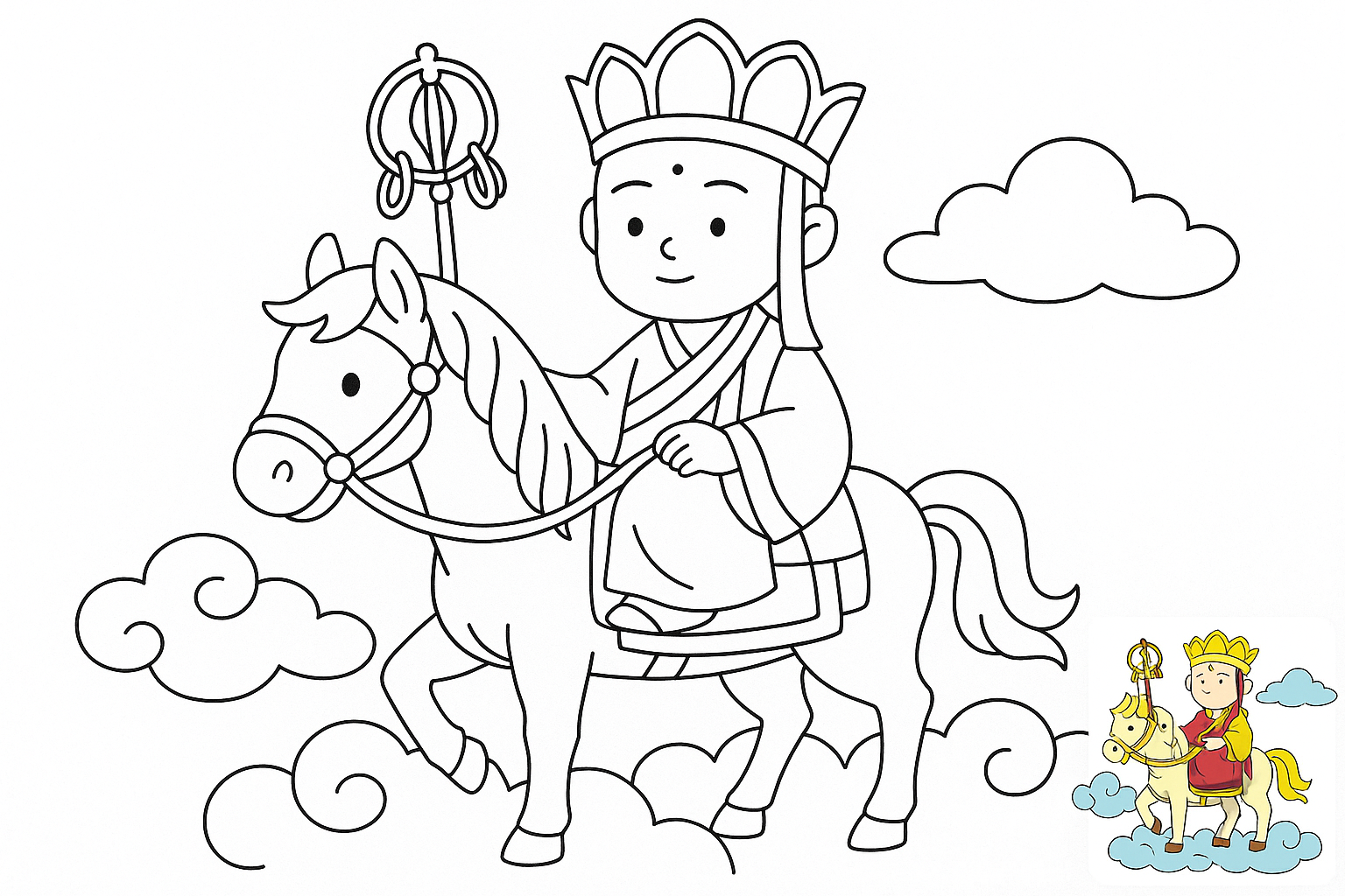 白龙马驮着唐三藏去西天取经 coloring page