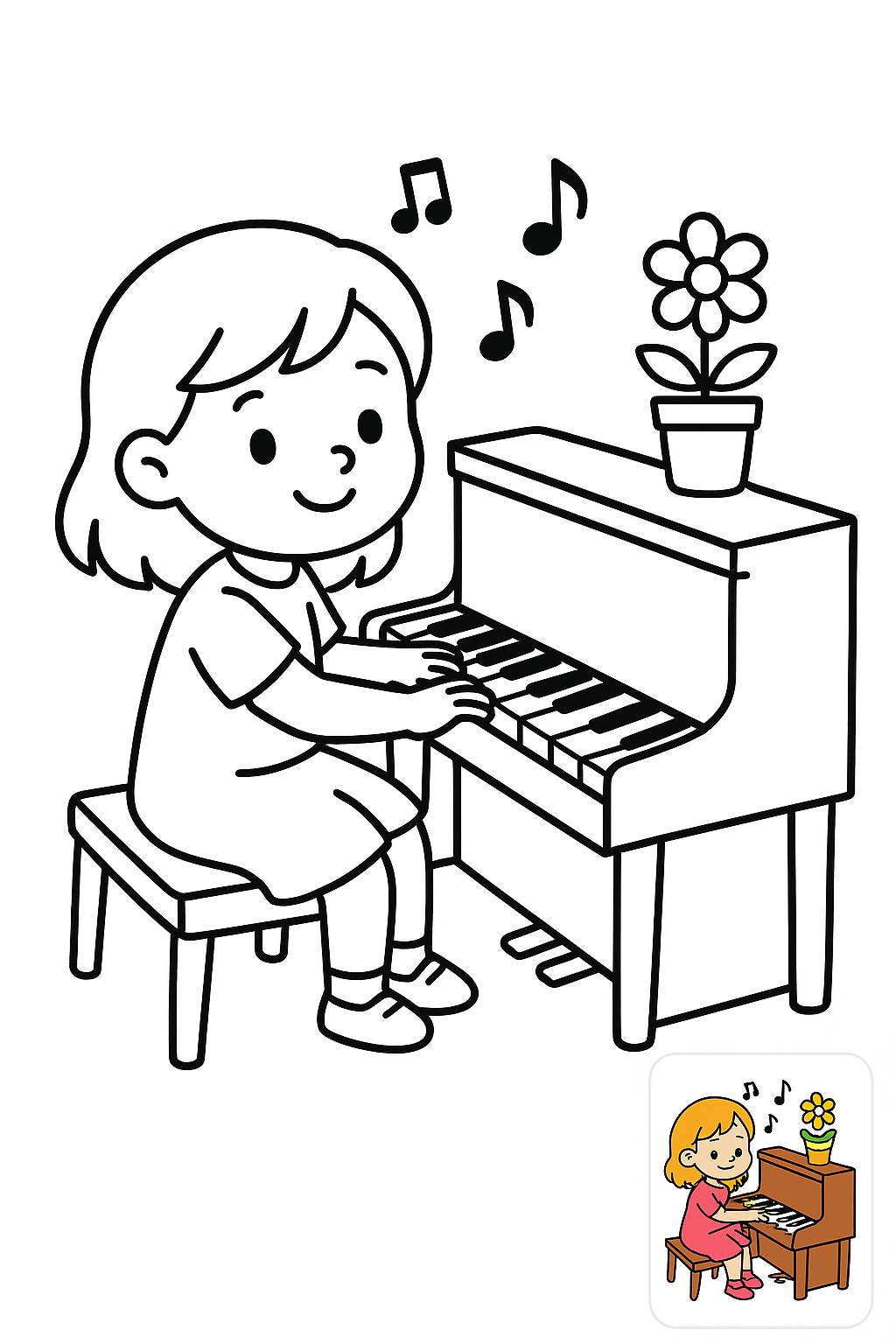 Playing the piano coloring page