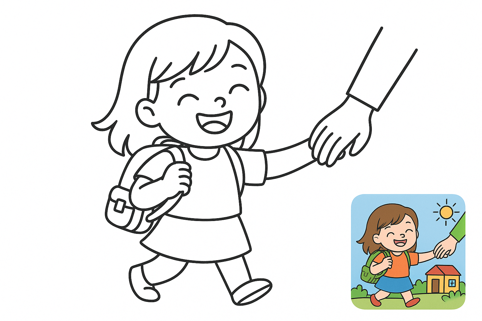 小朋友从幼儿园放学了，开心的笑了 coloring page