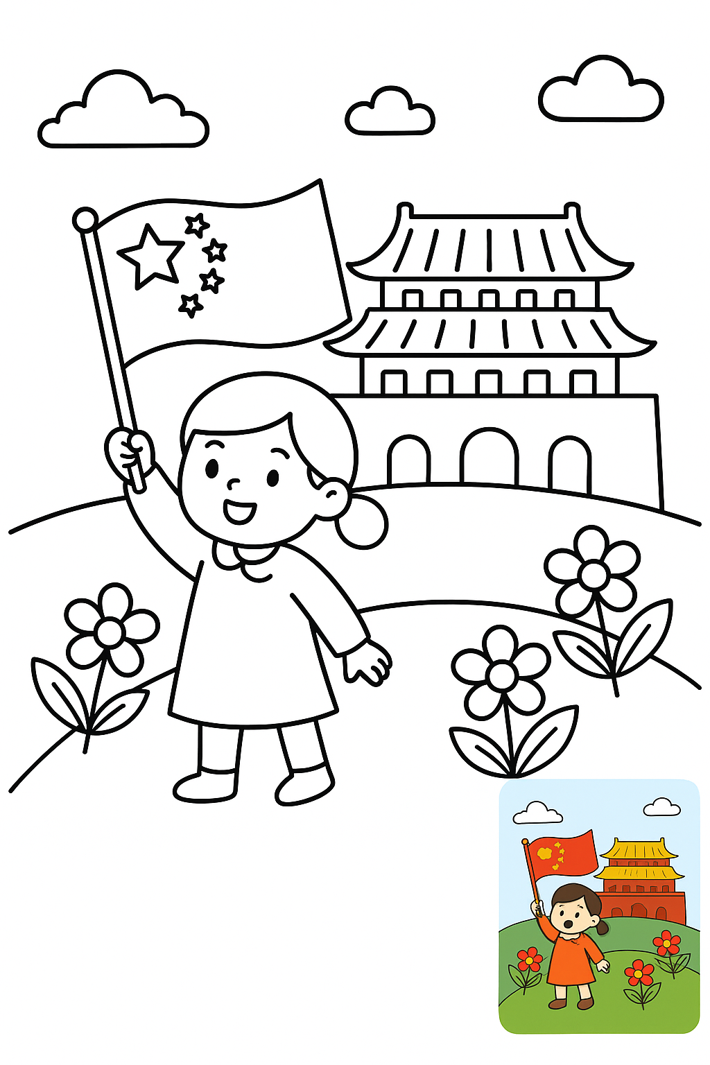 中国国庆节手抄报，图片不要有任何文字 coloring page
