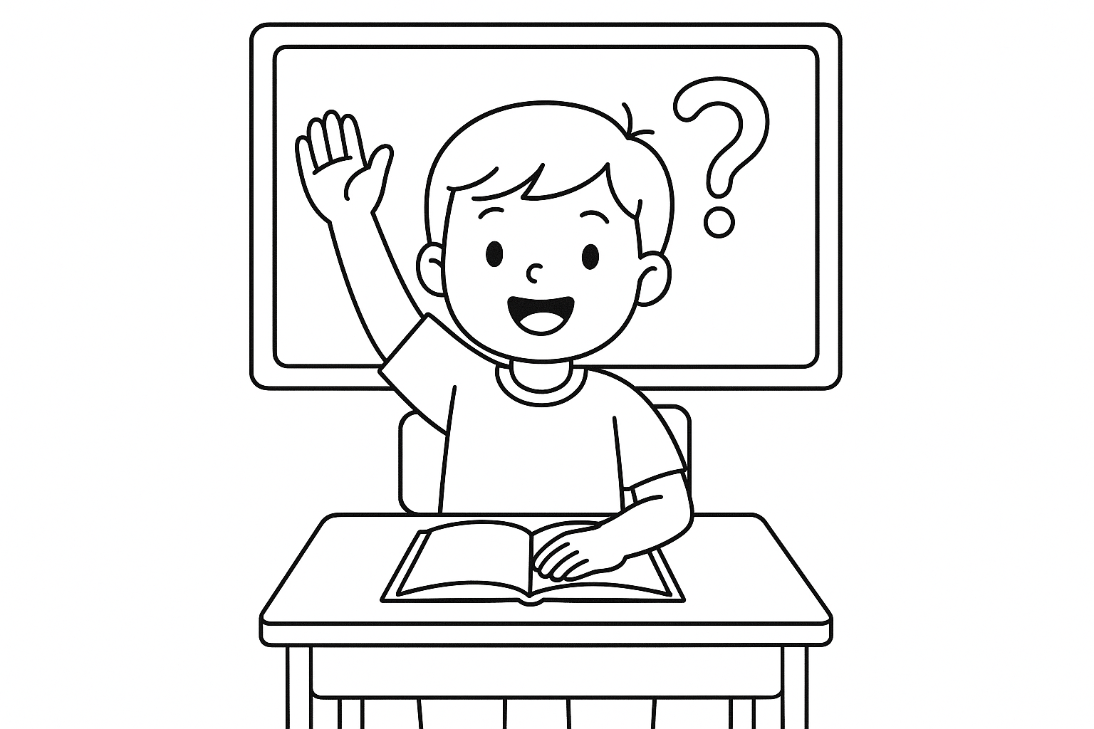 一年级小学生上课举手回答问题 coloring page