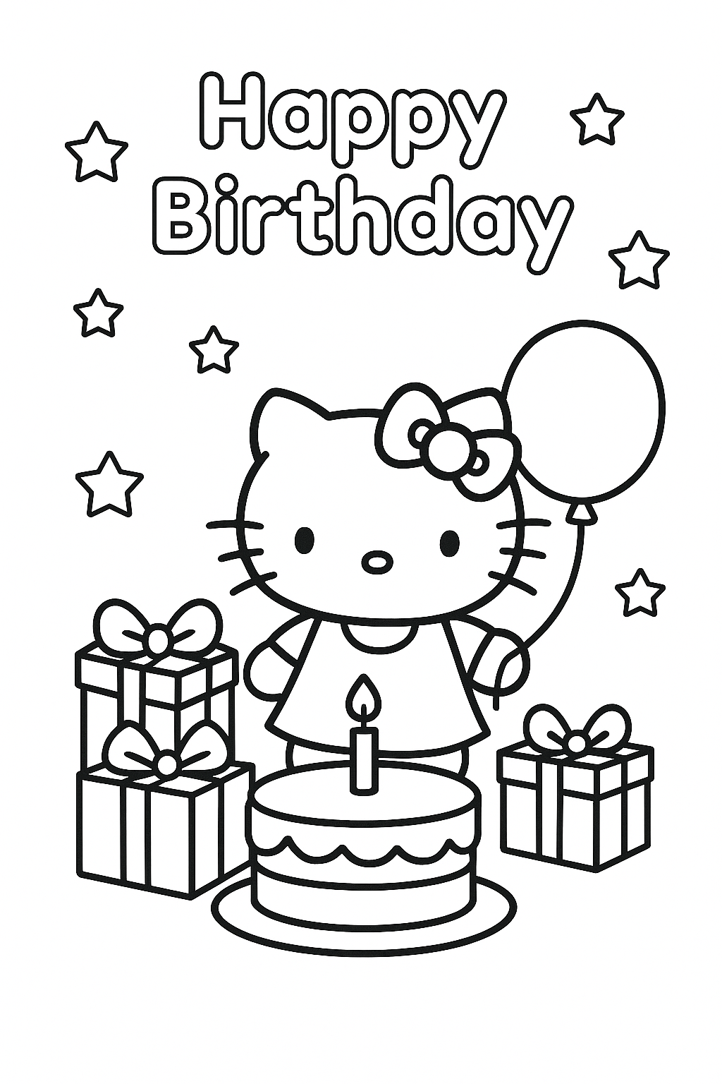 Hello kitty庆祝生日 coloring page