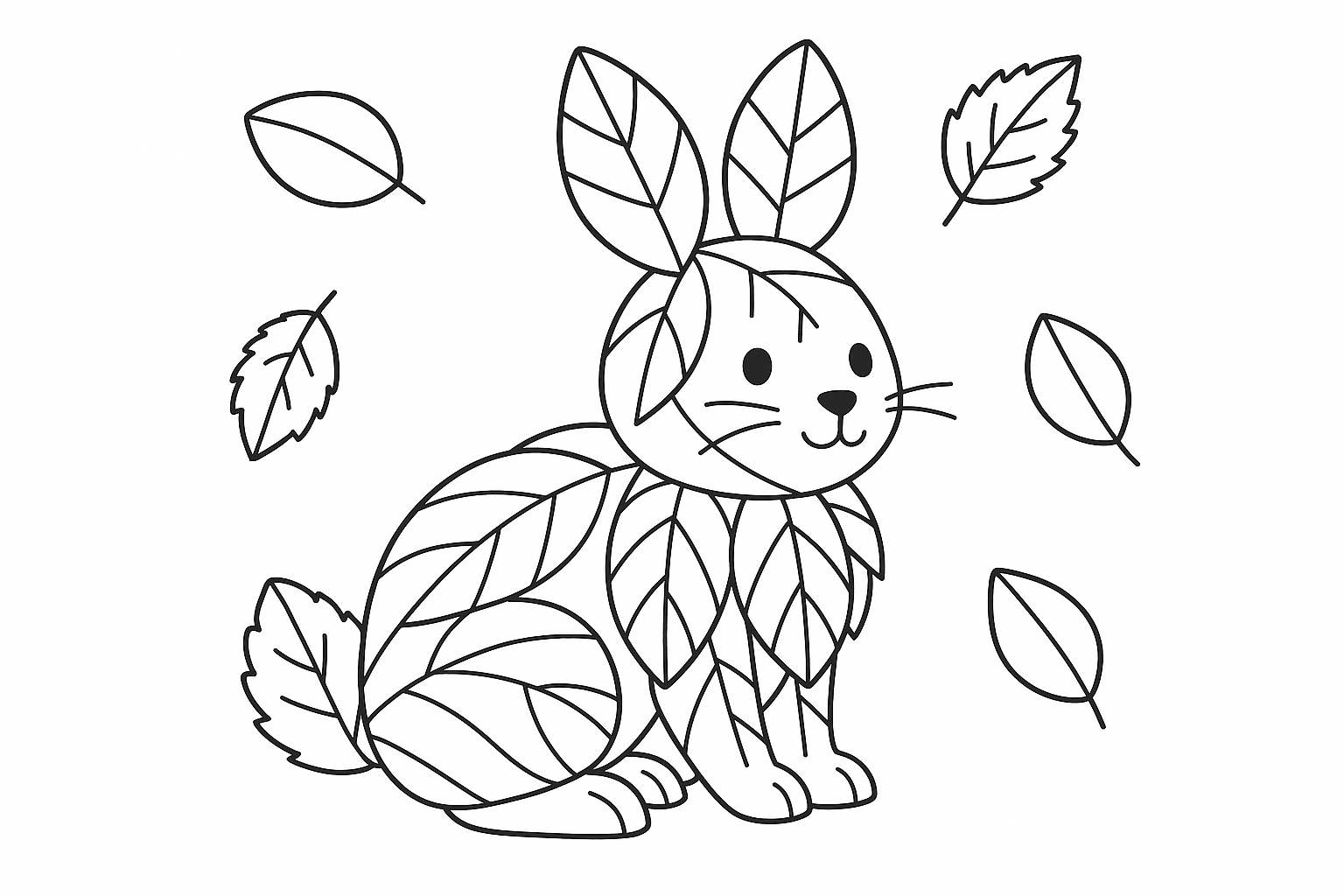 由树叶组成的小兔子贴画，不需要有人物 coloring page