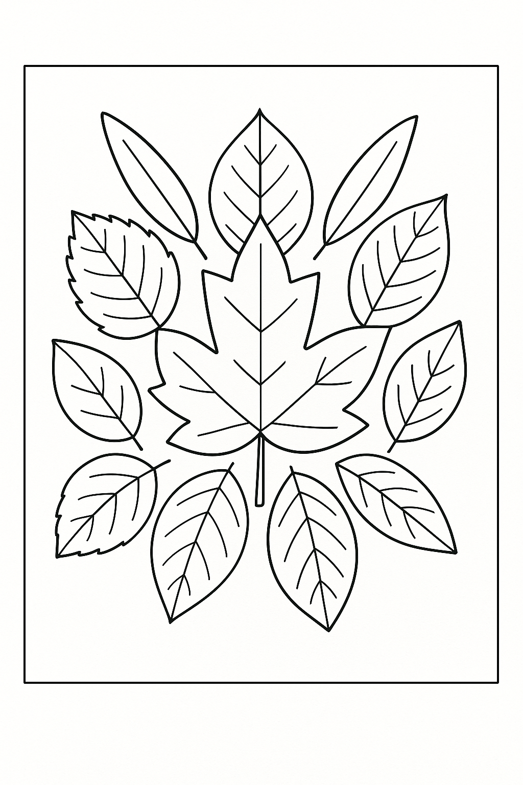 由树叶组成的贴画，不需要有人物。 coloring page