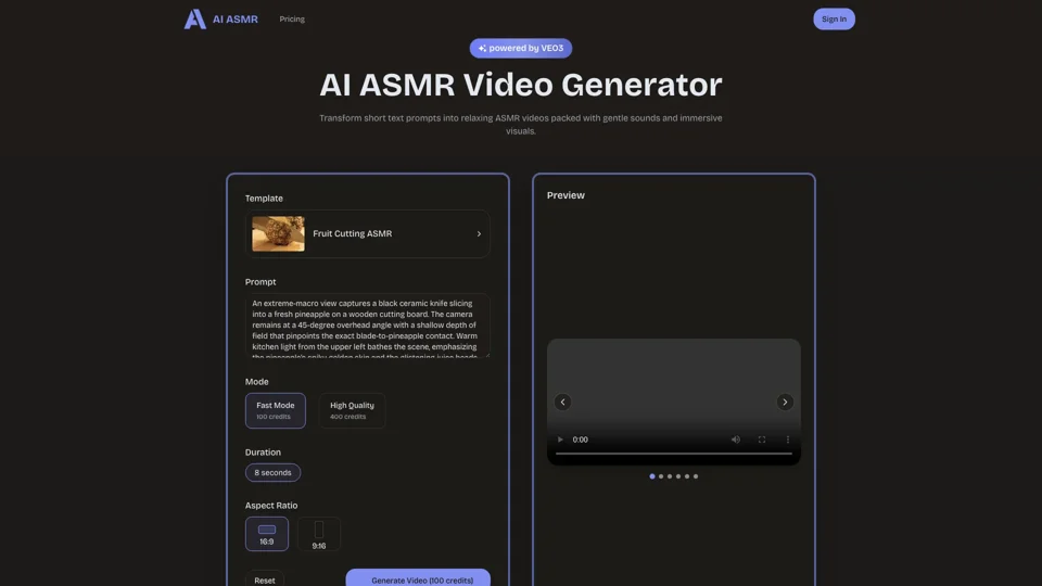 AI ASMR | Create VEO3 Relaxation Videos Online