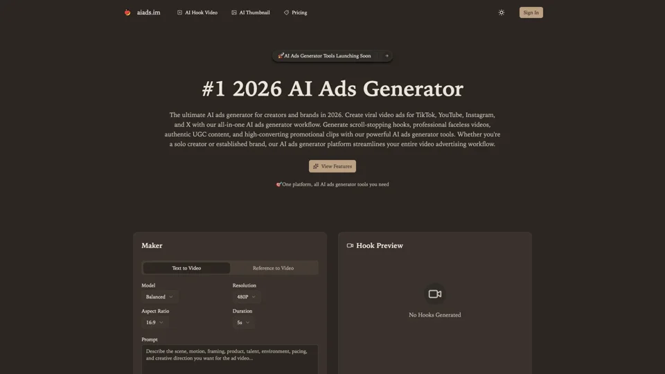 aiads.im - Create Winning AI Video Ads - AI Ads Generator, AI Hook Video, AI Thumbnail Generator